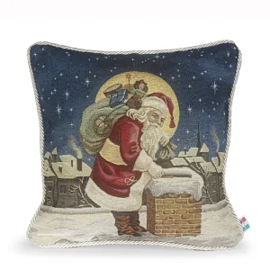 Fodera arredo per cuscini in gobelin con cordoncino in fantasia Babbo Natale su Camino 40x40 cm