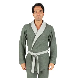 Giacca da camera con cintura e collo a scialle in caldo cotone Punto Milano | Mariotti Lab