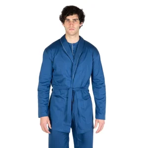 Giacca da camera uomo con collo a scialle e cintura in cotone leggero | Mariotti Lab