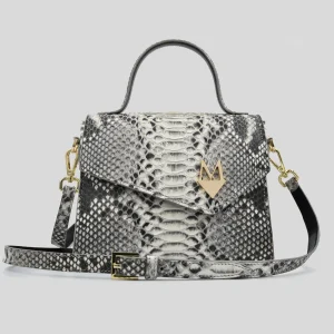 Borsa "Eccelsa" in vera pelle di Pitone Bianco Marmo