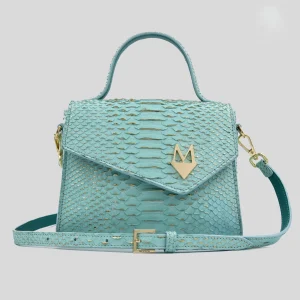 Borsa "Eccelsa" in vera pelle di Pitone Tiffany - Turchese