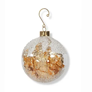 Palla di Natale in vetro trasparente con lavorazione microbolle e foil dorato | EDG - Enzo De Gasperi