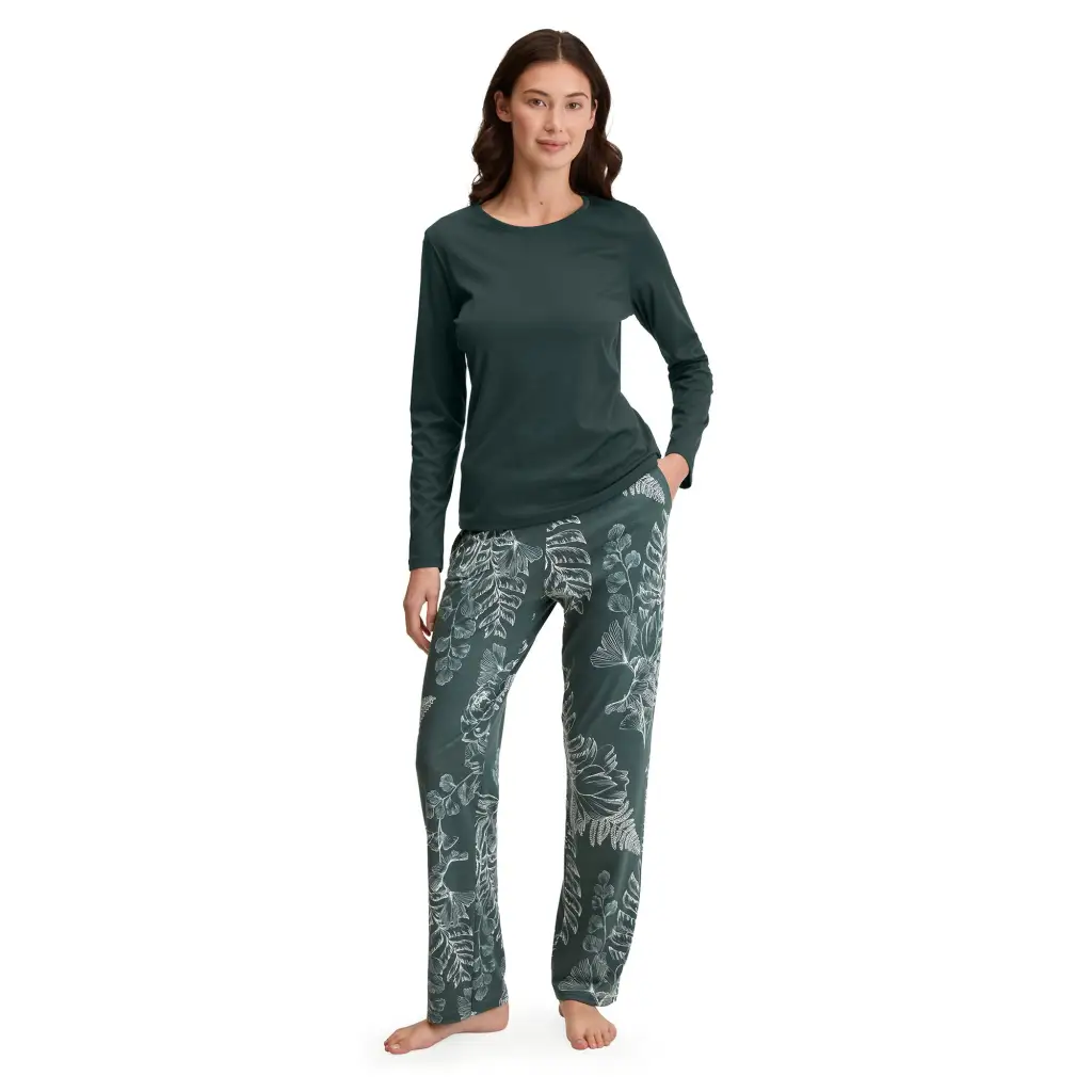 Pigiama donna a paricollo a manica lunga in cotone e Tencel Modal Botanic Seduction | Calida