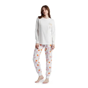 Pigiama donna a paricollo a manica lunga in cotone leggero  Multicolor | Happy People