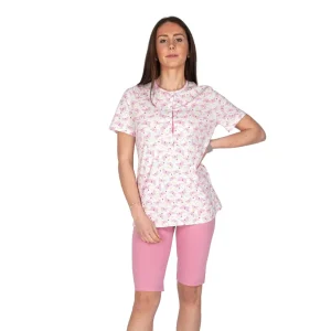 Pigiama donna a serafino corto in puro cotone Farfalle | Linclalor