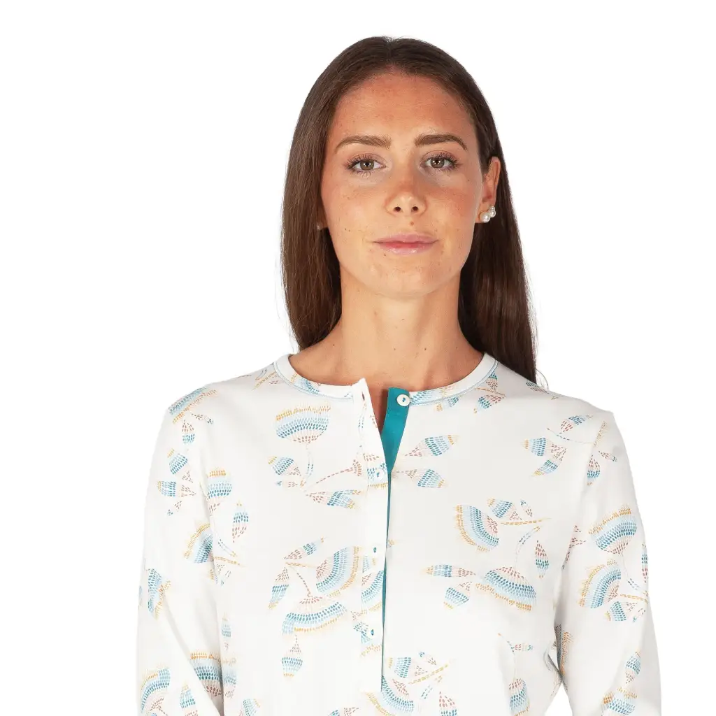 Pigiama donna a serafino a manica lunga in caldo cotone interlock | Linclalor - immagine 5