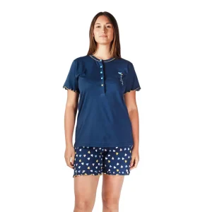 Pigiama donna a serafino a mezza manica e pantaloncino in puro cotone leggero Love | Mariotti Lab