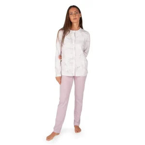 Pigiama donna aperto a manica lunga in caldo cotone interlock | Linclalor