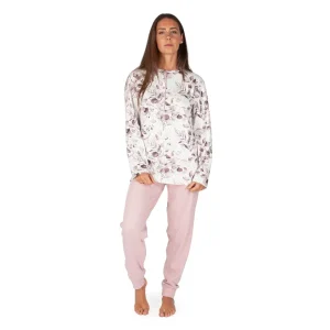 pigiama lungo donna a serafino con polsini in fantasia floreale in caldo cotone interlock | mariottilab