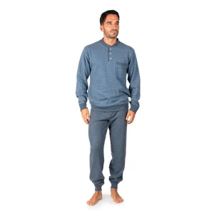 Pigiama tuta casa uomo a serafino in caldo cotone Punto Milano con polsini | Mariotti Lab