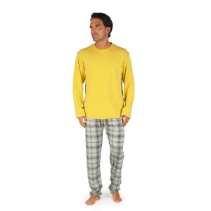 Pigiama uomo a paricollo manica lunga con pantalone a quadri con polsini in caldo cotone | Mariotti Lab