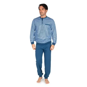 Pigiama uomo a serafino lungo con polsini in puro cotone leggero | Mariotti Lab