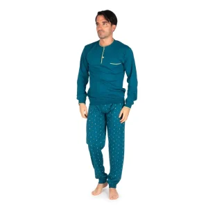 Pigiama uomo a serafino a manica lunga con polsini in puro cotone leggero | Mariotti Lab