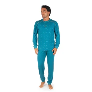 Pigiama uomo a serafino a manica lunga in caldo cotone con polsini | Mariotti Lab