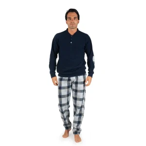 Pigiama uomo a serafino a manica lunga in caldo cotone Punto Milano con polsini | Mariotti Lab