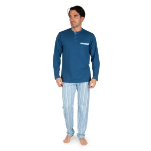 Pigiama uomo a serafino a manica lunga in puro cotone leggero | Mariotti Lab