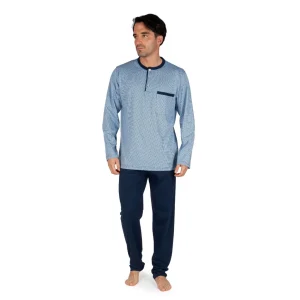 Pigiama uomo a serafino a manica lunga  in puro cotone leggero | Mariotti Lab