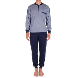 Pigiama uomo a serafino a tre bottoni lungo in fan