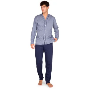 Pigiama uomo aperto a manica lunga in caldo cotone interlock | Mariotti Lab