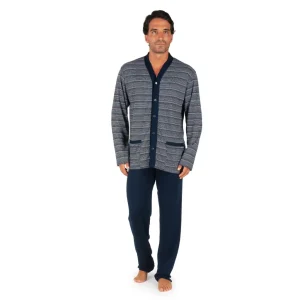 Pigiama uomo aperto davanti a manica lunga in caldo cotone interlock | Mariotti Lab