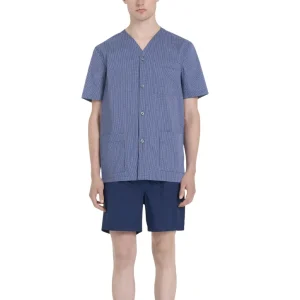 Pigiama uomo aperto davanti corto in navetta di cotone | Ragno