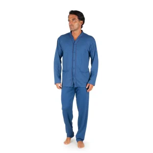 Pigiama uomo aperto davanti in caldo cotone Interlock a manica lunga | Mariotti Lab