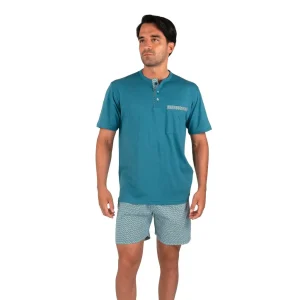 Pigiama uomo corto a serafino in puro cotone leggero | Mariotti Lab