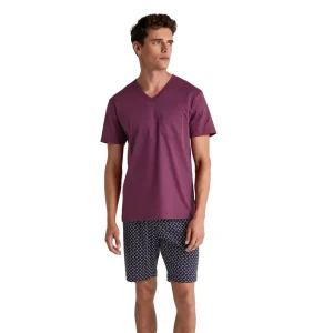 Pigiama uomo corto con scollo a V Streamline in puro cotone leggero | Calida