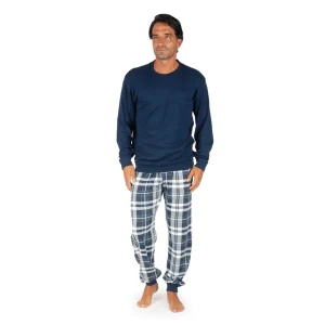 PIGIAMA UOMO GIROCOLLO LUNGO CON FANTASIA QUADRI IN CALDO COTONE INTERLOCK | MARIOTTILAB