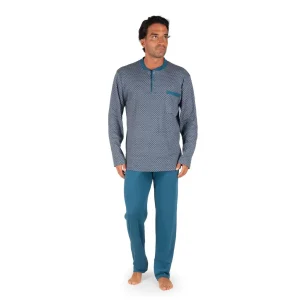 PIGIAMA UOMO LUNGO A SERAFINO E DRITTO IN FANTASIA IN CALDO COTONE INTERLOCK | MARIOTTILAB