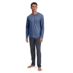 Pigiama uomo paricollo a manica lunga in cotone interlock Relax Imprint | Calida