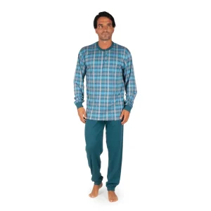 Pigiama uomo serafino a manica lunga con polsino  in caldo cotone interlock | Mariotti Lab
