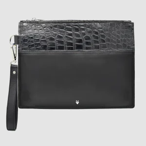 Pochette Clutch borsello Uomo in vera pelle di Coccodrillo - Personalizzabile con iniziali - Nero