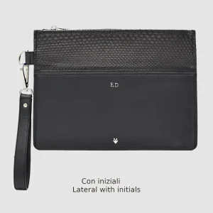 Pochette borsello uomo mod. "Maestro" vera pelle di Pitone - Personalizzabile con iniziali Nero