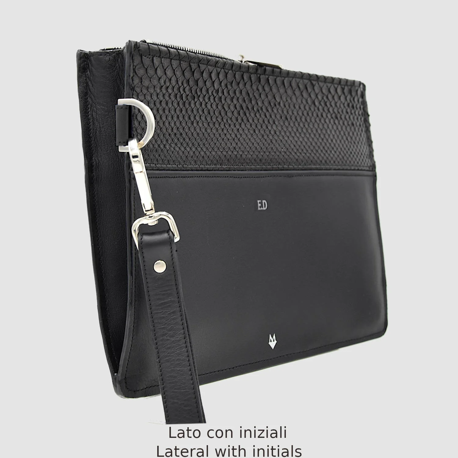 Pochette borsello uomo mod. "Maestro" vera pelle di Pitone - Personalizzabile con iniziali Nero - immagine 4