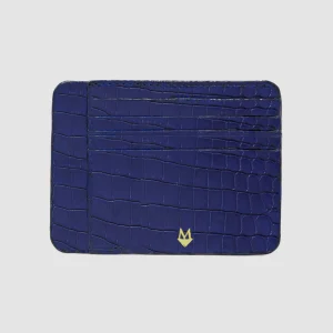 Porta carte in vera pelle di Coccodrillo mod. "Primo" Personalizzabile - Blu Zafiro