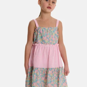 Prendisole Bambina Balze Rouches Patchwork Liberty Betsy Verde Rosa