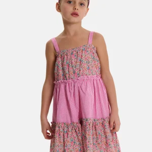 Prendisole Bambina Balze Rouches Patchwork Liberty Emma Fuxia Petrolio
