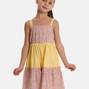 Prendisole Bambina Balze Rouches Patchwork Liberty Emma Giallo