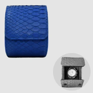 Portaorologio Watch Roll in Pelle di Pitone Blu Cobalto Personalizzato 1 slot