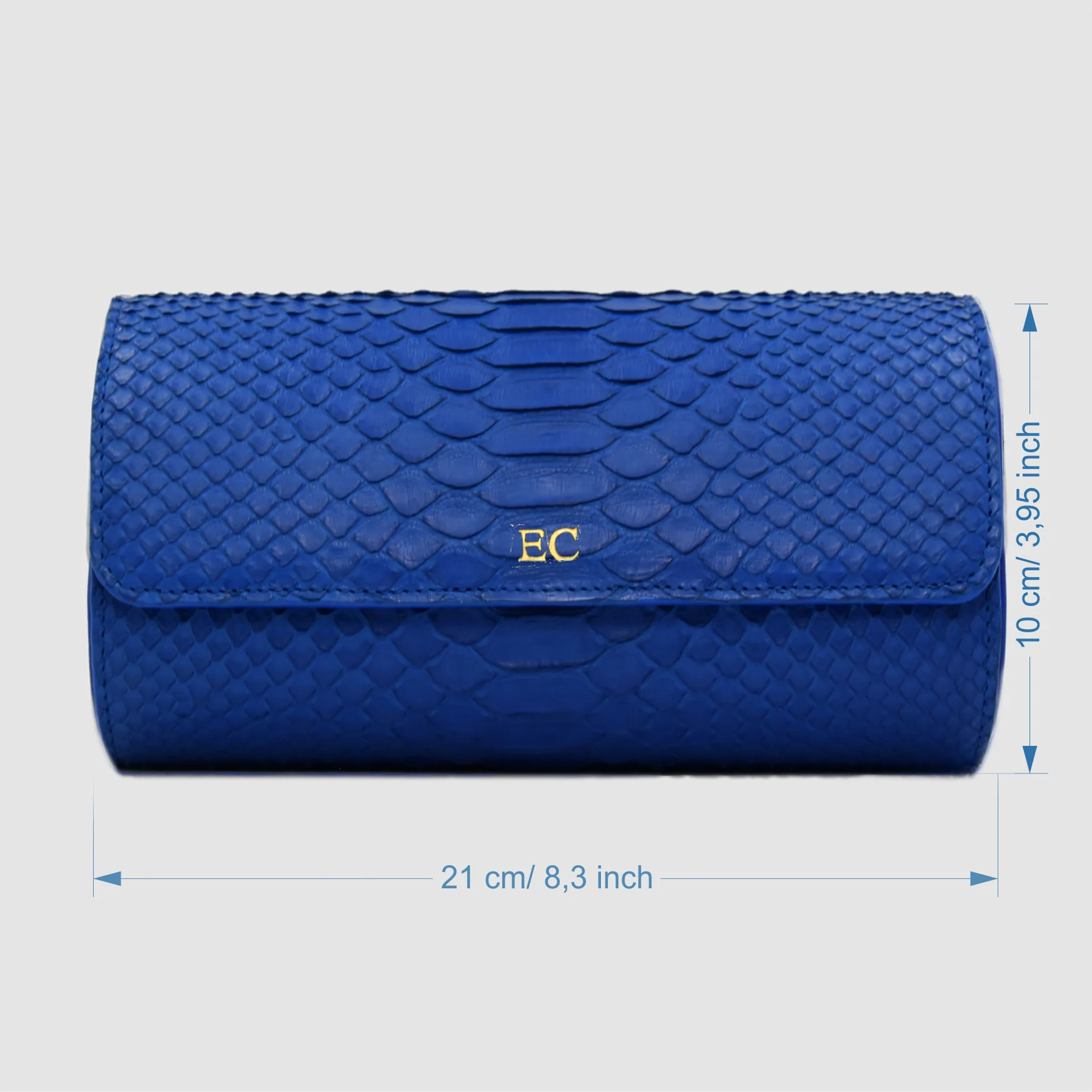 Portaorologio Watch Roll in Pelle di Pitone Blu  Cobalto Personalizzato 3 slots per 3 orologi - immagine 4