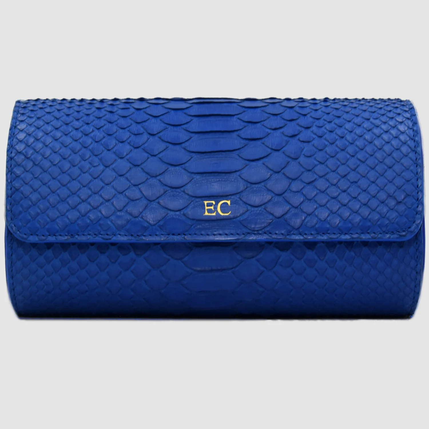 Portaorologio Watch Roll in Pelle di Pitone Blu  Cobalto Personalizzato 3 slots per 3 orologi - immagine 3