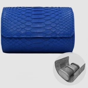 Portaorologio Watch Roll in Pelle di Pitone Blu Cobalto Personalizzato 2 slots per 2 orologi