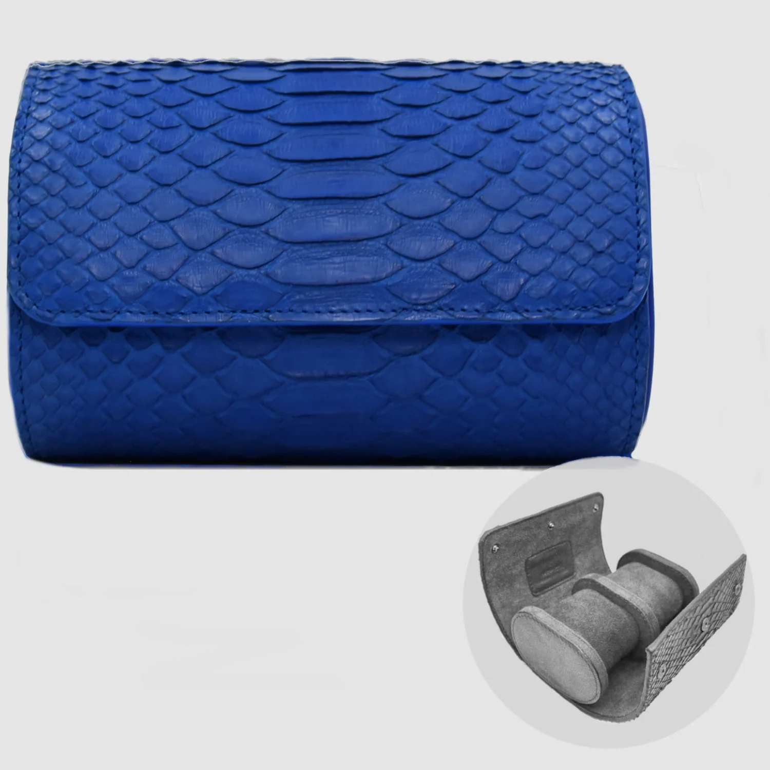 Portaorologio Watch Roll in Pelle di Pitone Blu Cobalto Personalizzato 2 slots per 2 orologi - immagine 2