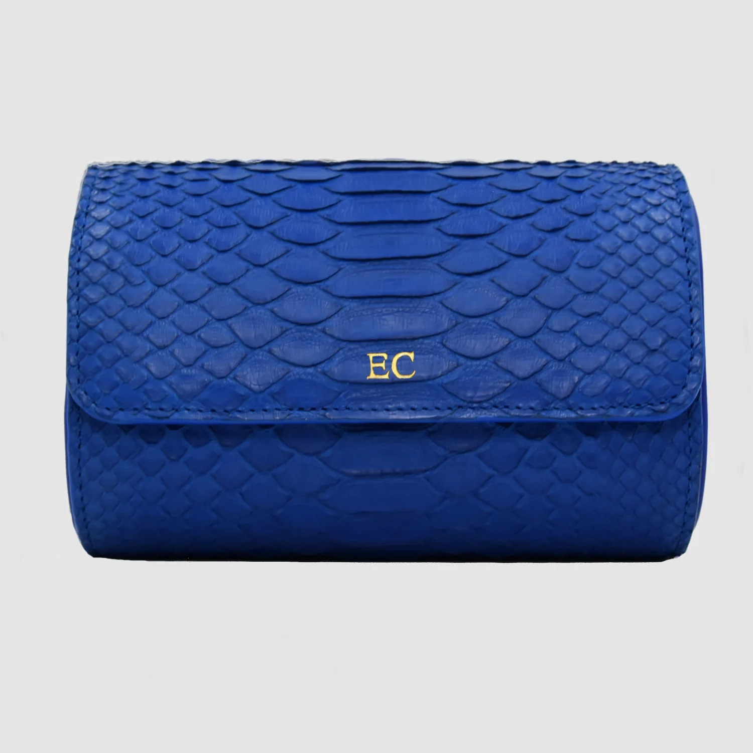 Portaorologio Watch Roll in Pelle di Pitone Blu Cobalto Personalizzato 2 slots per 2 orologi - immagine 3