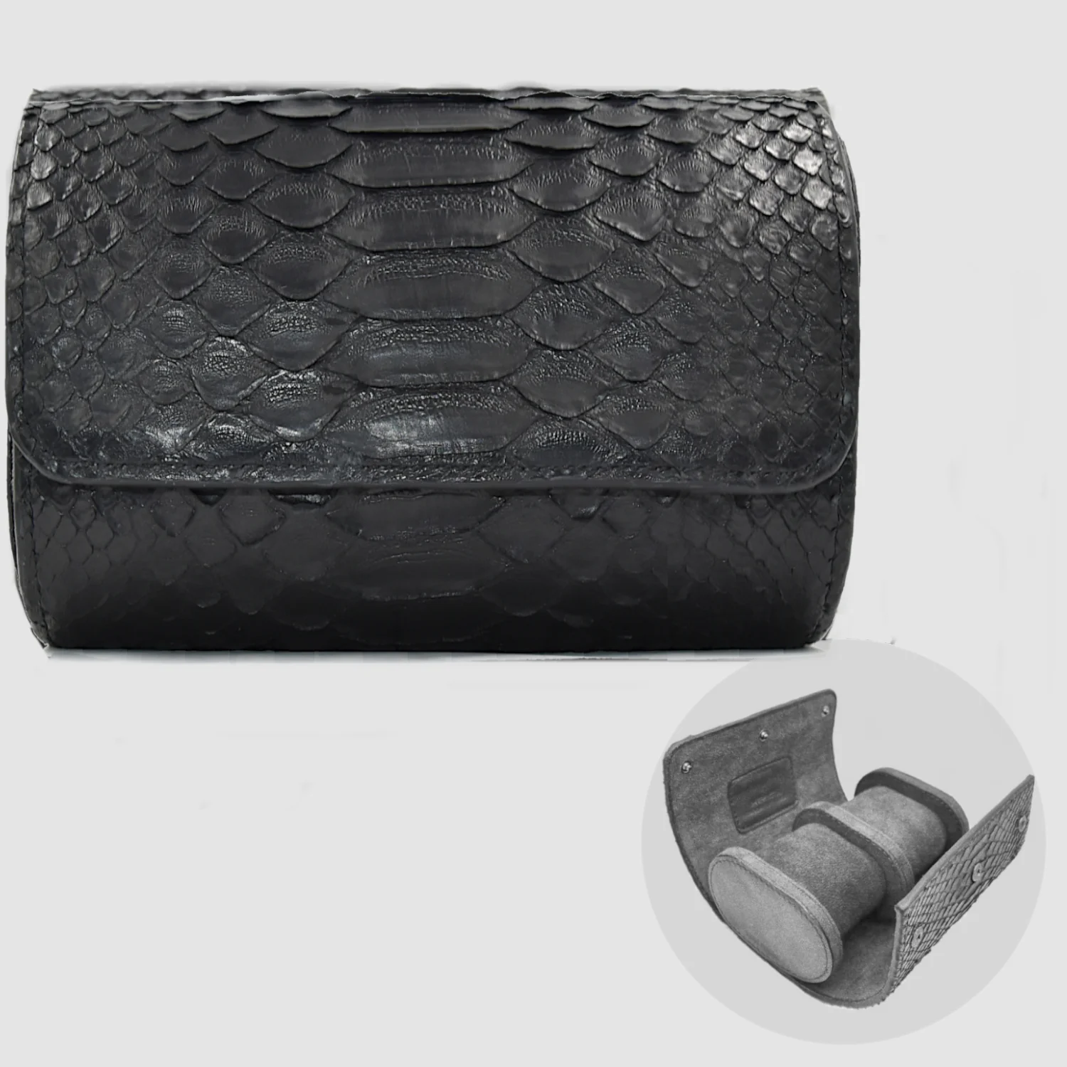 Portaorologio Watch Roll in Pelle di Pitone Personalizzato 2 slots per 2 orologi - immagine 2