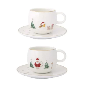 Set 2 tazzine con piattino in porcellana con decoro in rilievo Lei It Snow | Easy Life
