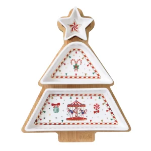 Set aperitivo con 3 ciotoline e vassoio in bamboo 21×25 cm Christmas Wonderland | Easy Life
