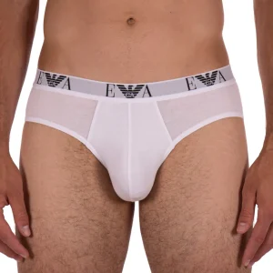 Slip uomo in cotone elasticizzato con elastico a vista con logo | Emporio Armani