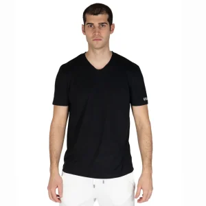 T-shirt uomo a mezza manica paricollo a taglio vivo in cotone biologico fiammato | Grabs